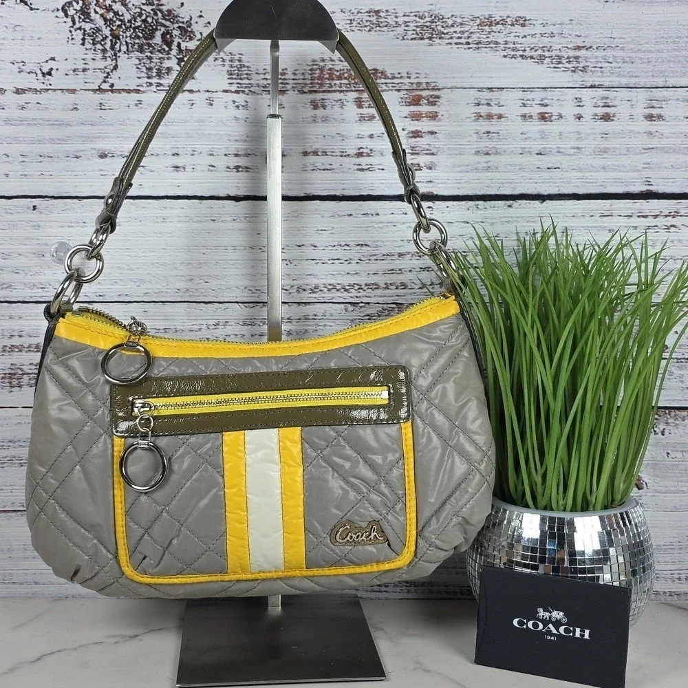 COACH #15871 VINTAGE HAND BAG GRAY‎ YELLOW RARE PURSE GUC - Picture 4 of 14